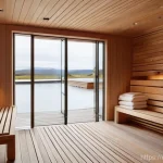 Home 20 레이캬비크 핀란드식 사우나 체험 - **Prompt:** A serene and minimalist interior of a modern Finnish sauna in Reykjavik. Soft, warm, dif...