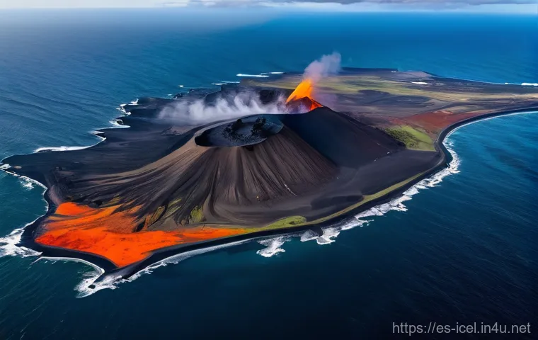 아이슬란드 지진 위험 지역 - **Prompt:** A breathtaking aerial view of the Reykjanes Peninsula during an effusive volcanic erupti...
